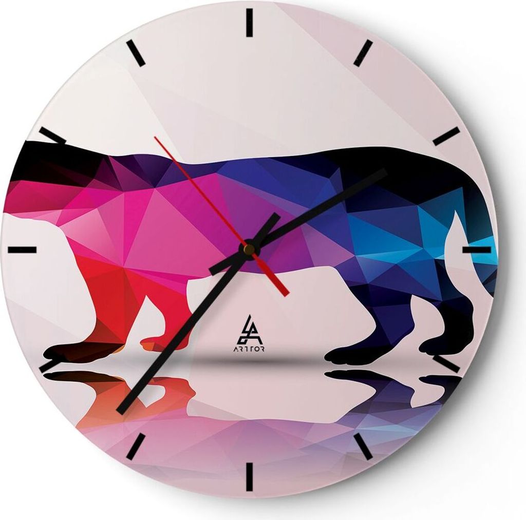 Wanduhr - Rund - Glasuhr - Tiger Illustration modern Grafik - 30x30cm - Schleichendes Uhrwerk - Lautlos - zum Aufhängen bereit - Dekoration Modern...