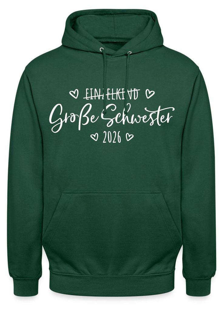 Spreadshirt Große Schwester 2026 Einzelkind Ende Herz Uni Hoodie, XXL, Flaschengrün