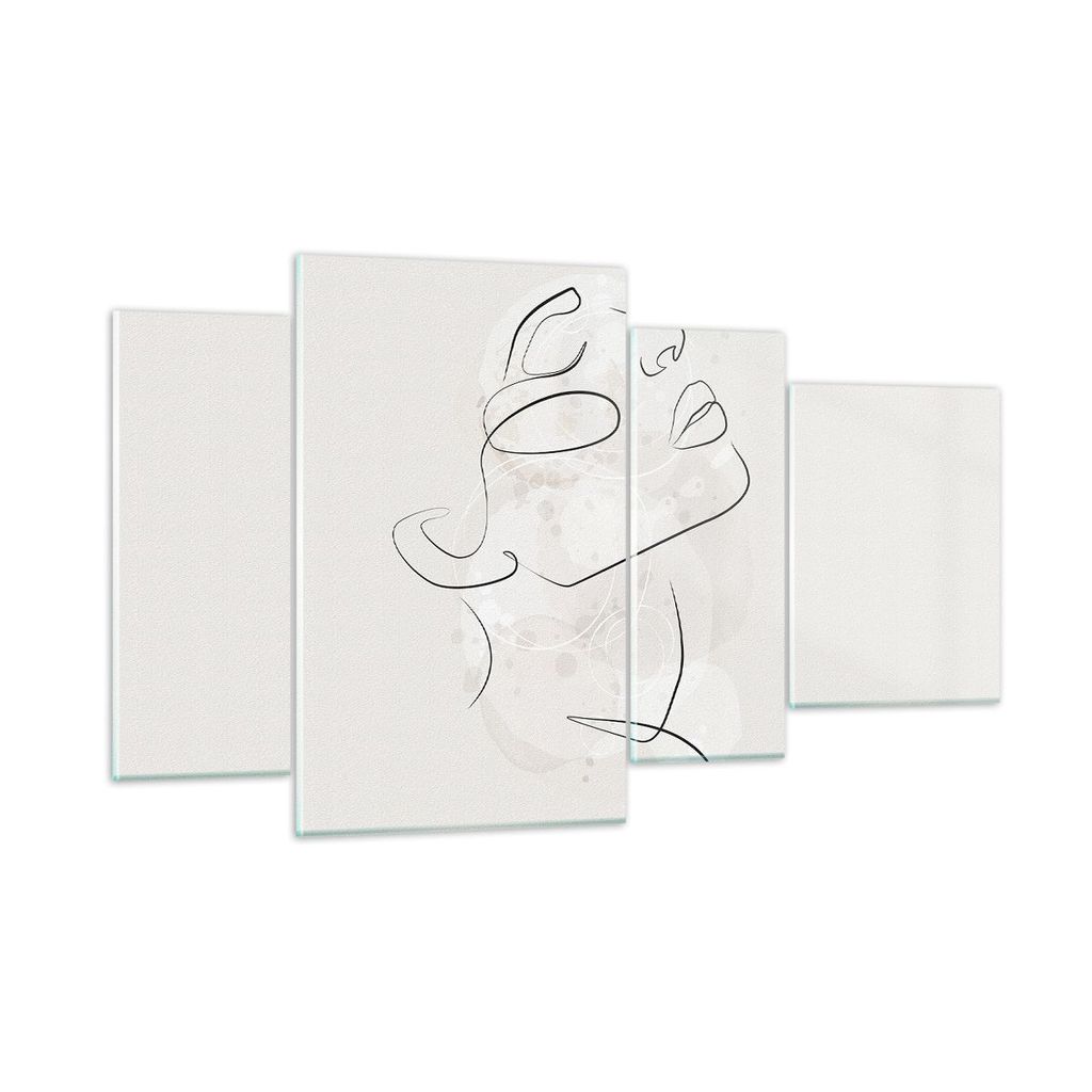 Bilder auf glas - 4 Teile - Gesicht Linie Skizze - 120x70cm - Glasbilder - Wandbilder - Bilder - zum Aufhängen bereit - Wanddekoration aus Glas - ...