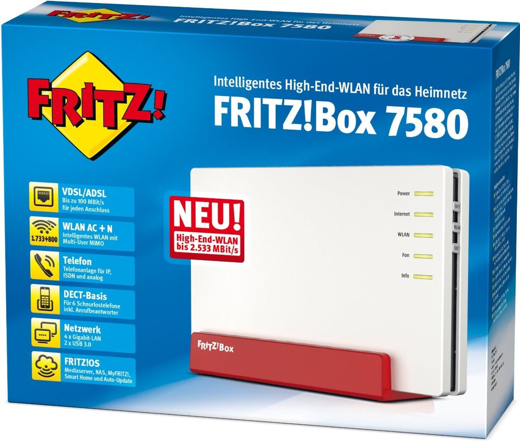 AVM FRITZ!Box 7580 WLAN AC + N Router  4x4 MU-MIMO Produktbild 