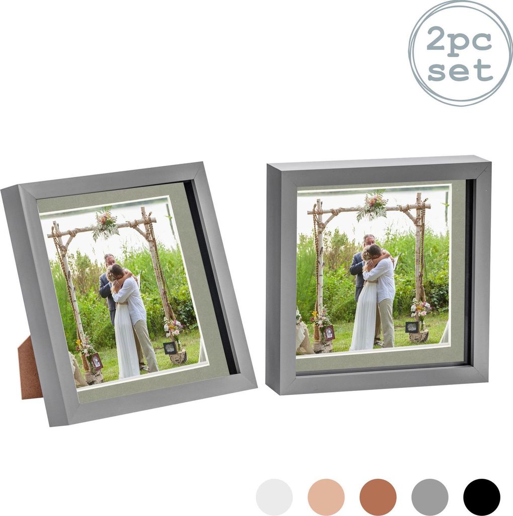 Nicola Spring 2 Stück 8 x 8 3D-Schatten-Kasten-Foto-Rahmen-Set - Craft Anzeigen Bilderrahmen mit 6 x 6 Montage - Glas Aperture - Grau / Grau