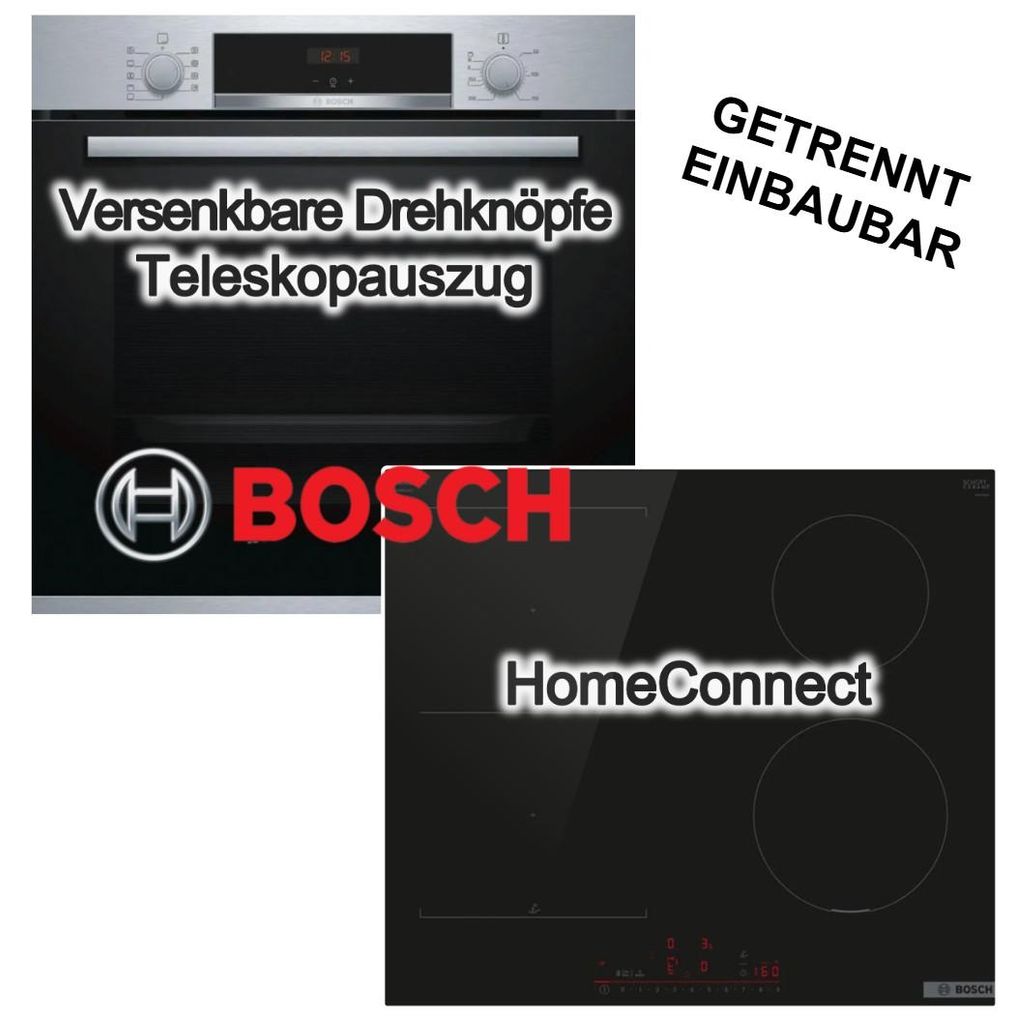 Herdset Bosch Einbau-Backofen 3D-Heißluft Teleskopauszug+ Induktionskochfeld HomeConnect CombiZone