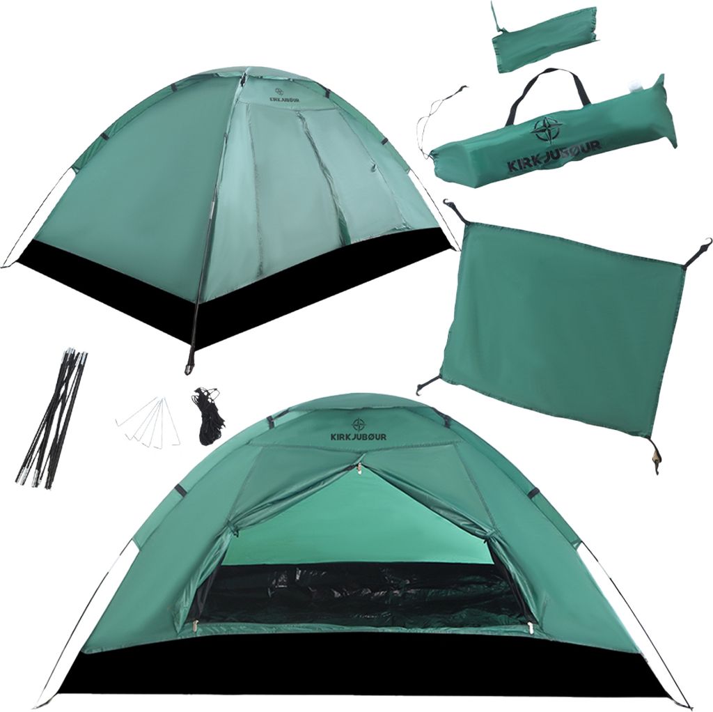 KIRKJUBØUR "Vindr" 1 Person-Camping-Zelt, wasserdicht, UV-Schutz 50+, leicht & stabil, inkl. Zubehör & Tragetasche, schnell aufbaubar grün | K...