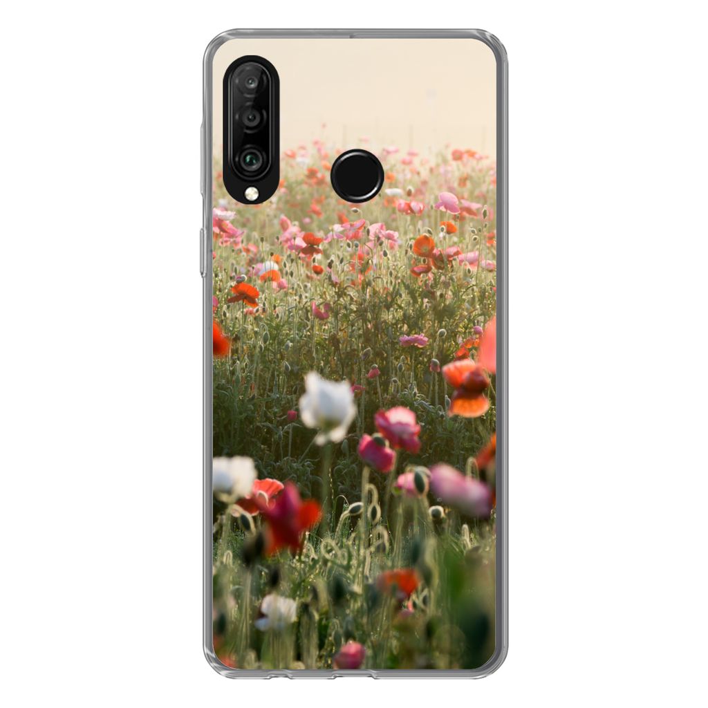 MuchoWow Handyhülle Schutzhülle Hülle für Huawei P30 Lite Mohn - Farben - Pastell Silikon Softcase Handy Hülle - Handyhülle