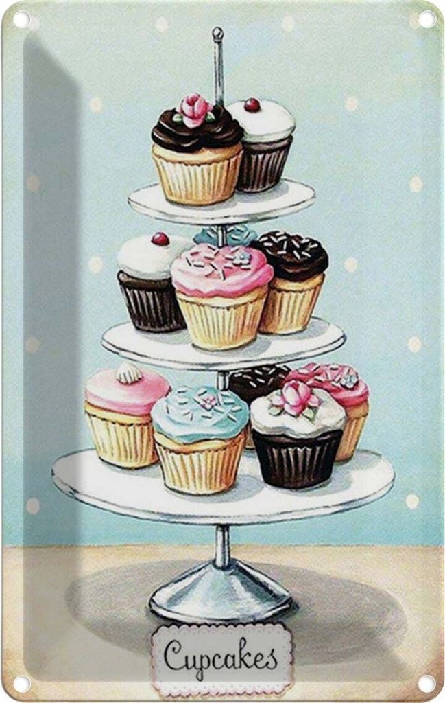 vianmo Blechschild 18x12 cm Süßigkeiten Cupcakes kleine Kuchen Essen Küche Backen Cupcake