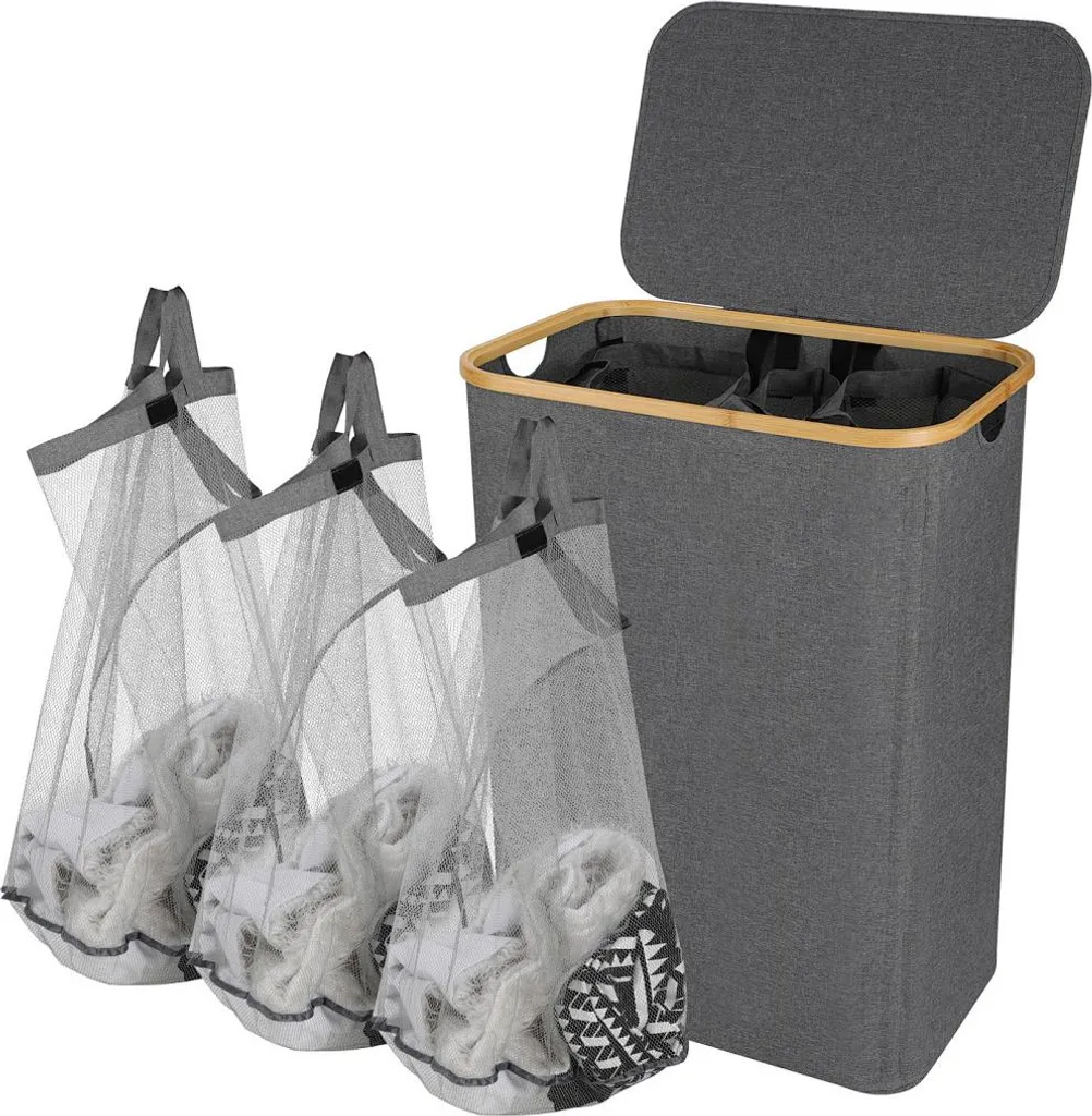 Faziango XXL Wäschekorb 160L mit Deckel und 3 Fächern