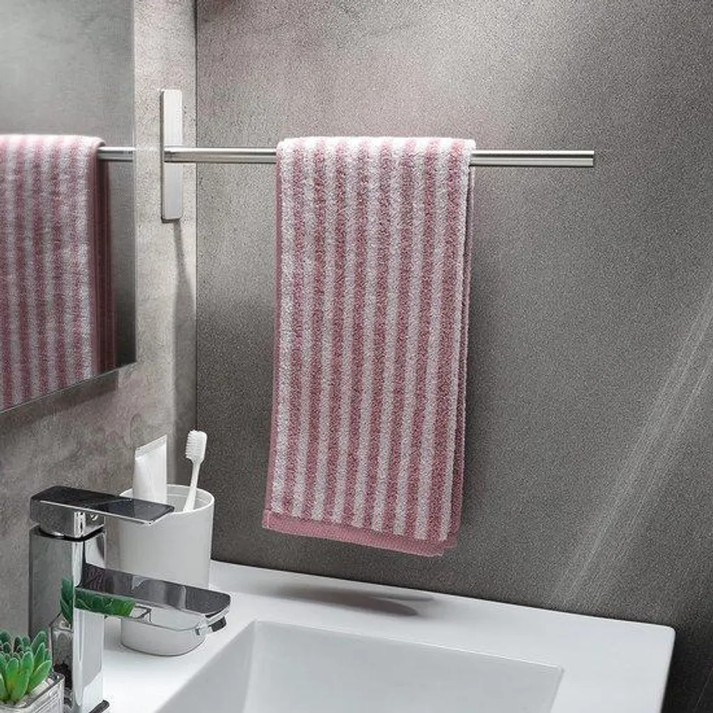 Barre porte-serviette murale adhésive en inox argent pour la douche