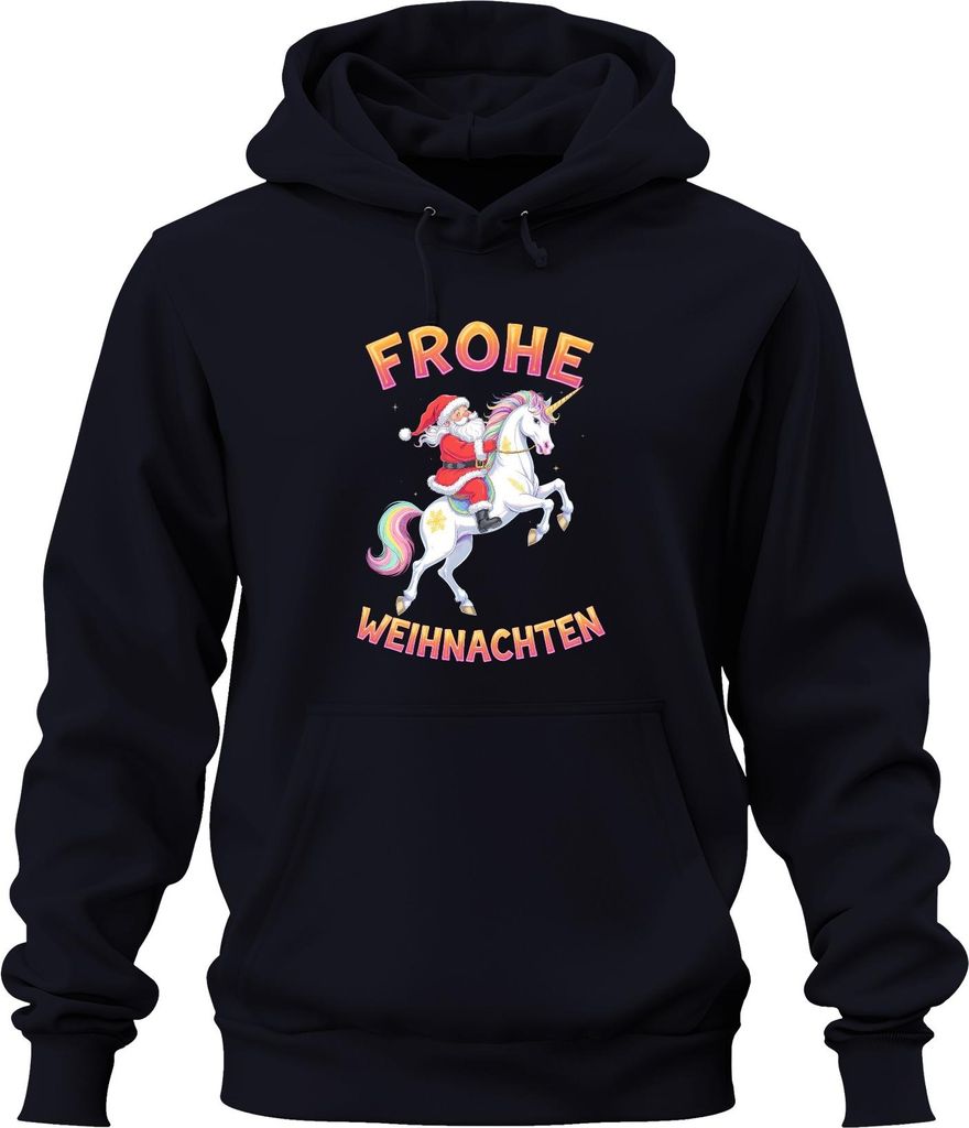 Frohe Weihnachten Weihnachtsmann Einhorn Regenbogen Kinder Lustig Uni Hoodie Kapuzenpullover, Navy, XL