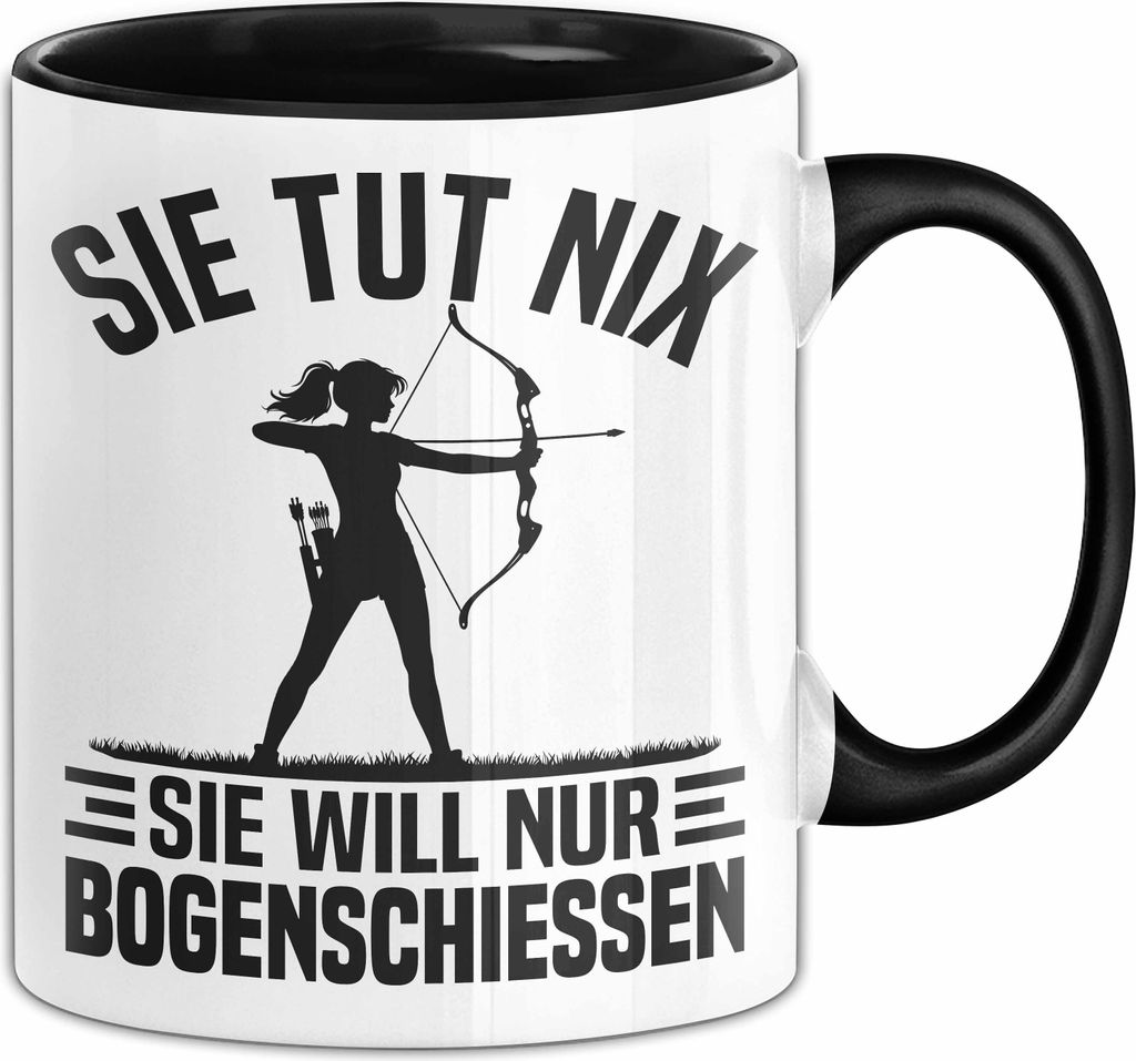 Bogenschützin Tasse Geschenk Bogenschießerin Geschenkidee Frauen Geburtstag Weihnachten Kaffee-Becher (Schwarz)