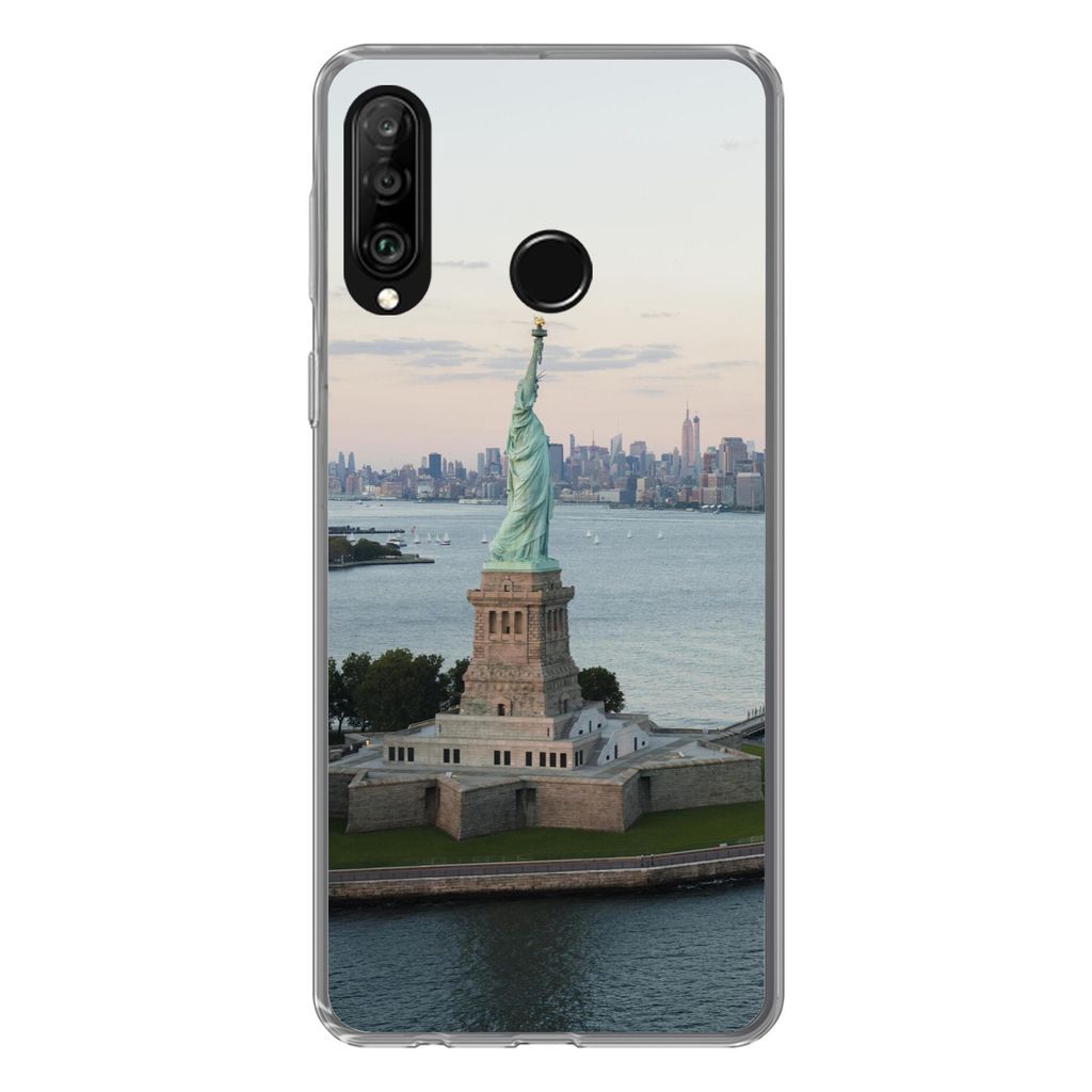 MuchoWow Handyhülle Schutzhülle Hülle für Huawei P30 Lite New York - Freiheitsstatue - Amerika Silikon Softcase Handy Hülle - Handyhülle