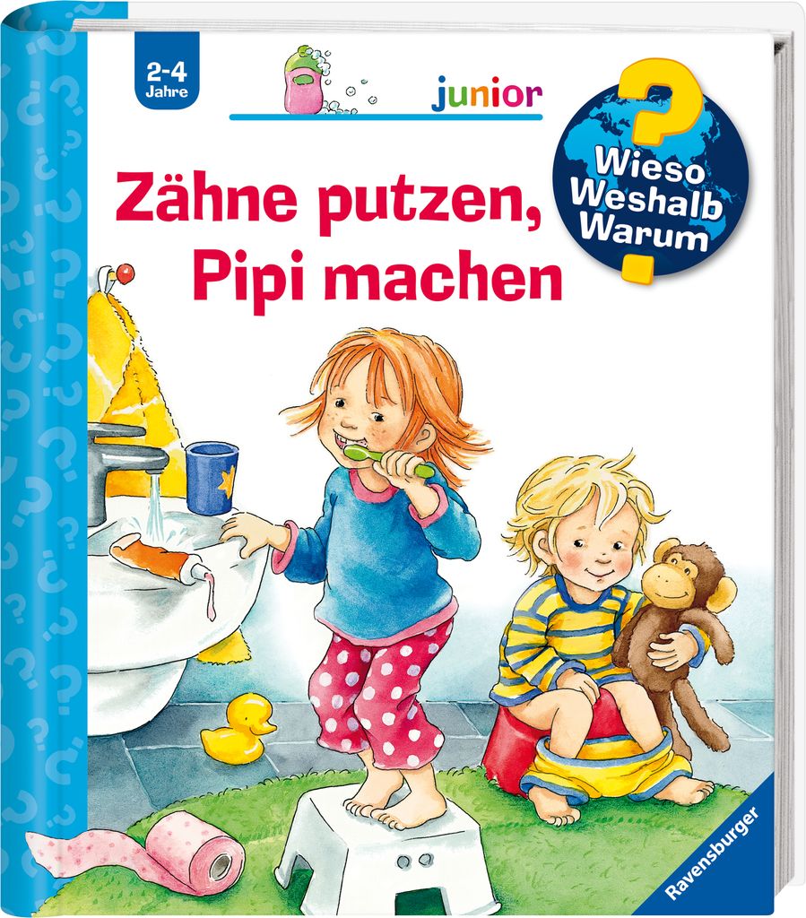 Children brushing teeth and using the toilet.