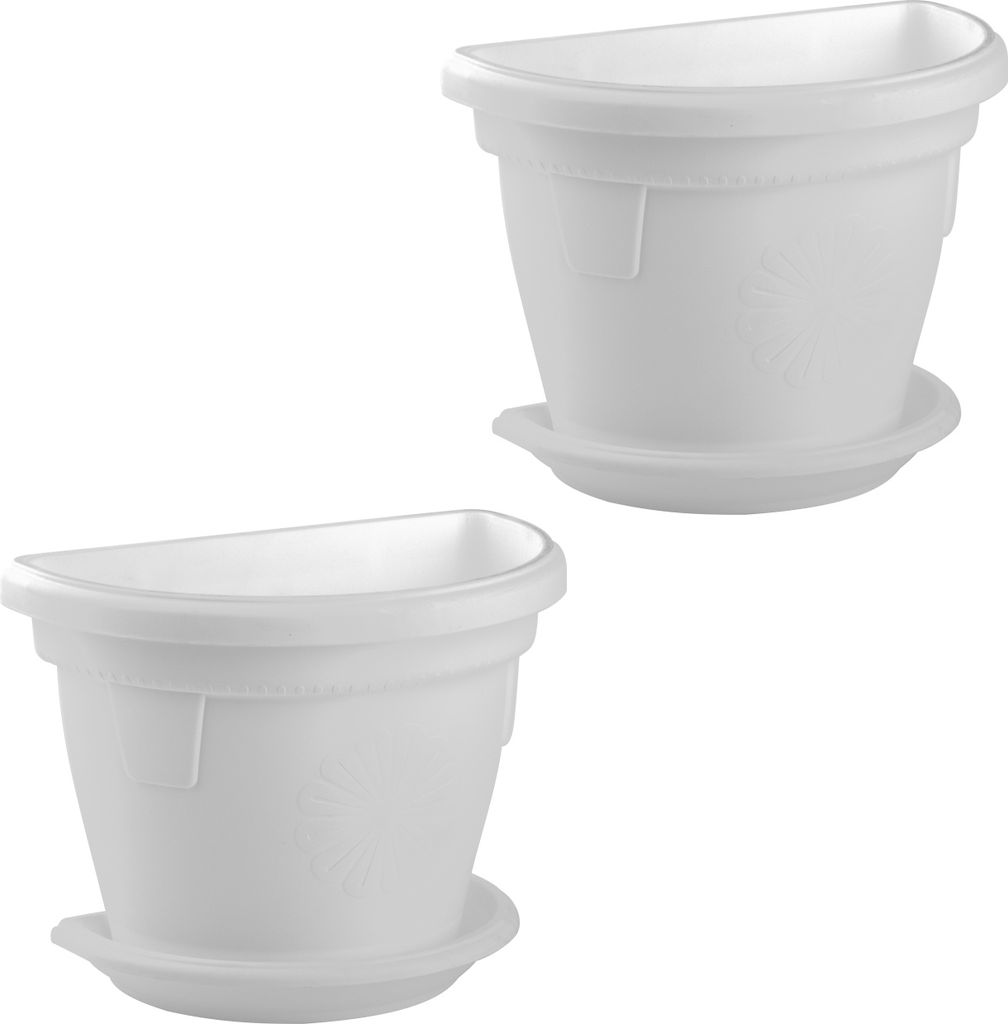 2x Pflanzkübel-Topf mit Untersetzer hängend Wand widerstandsfähig Kunststoff 2,4L