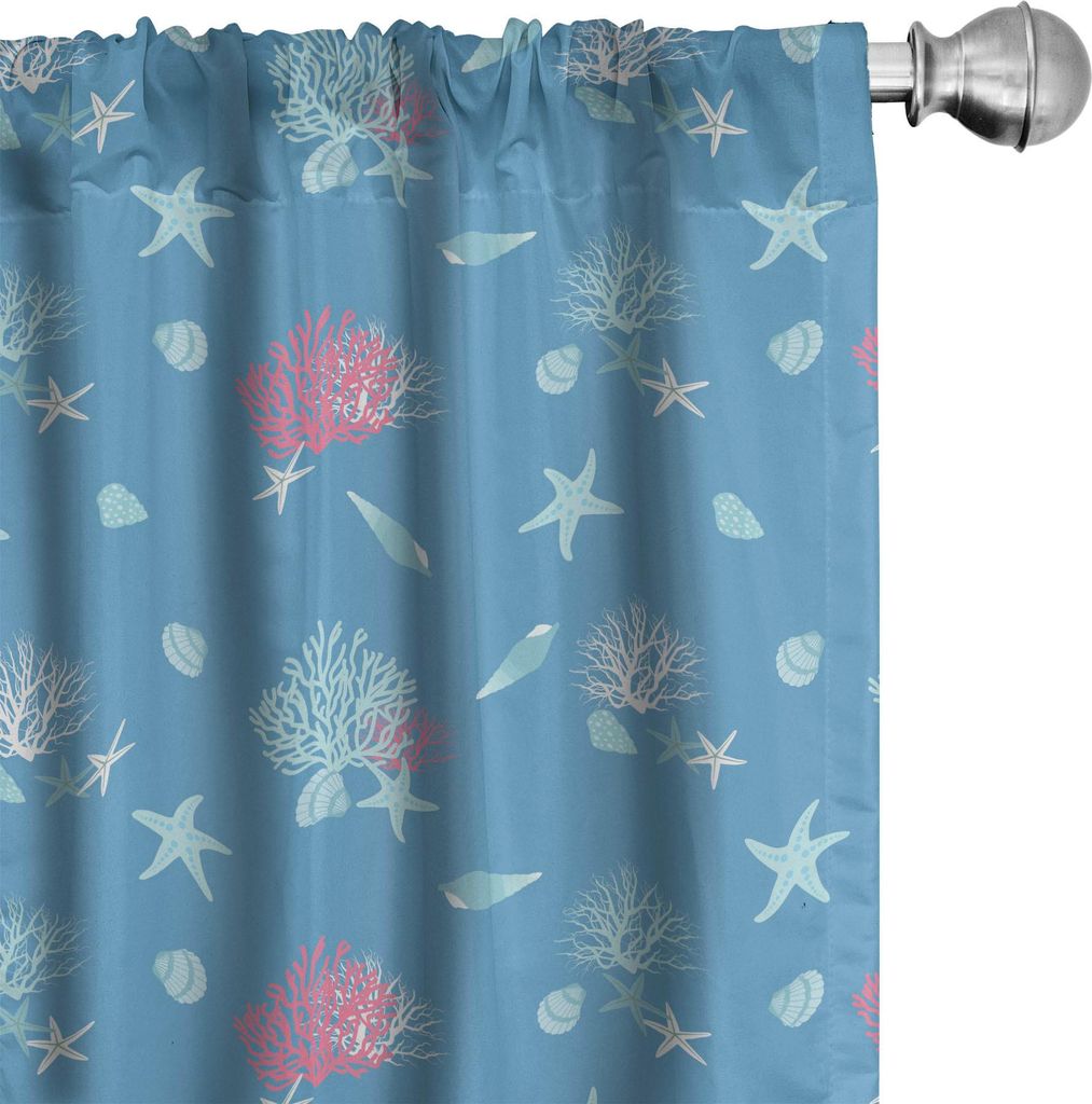 ABAKUHAUS Unterwasser- Vorhänge, Gardinen, Korallenriff und Muscheln Seestern Mollusk Cockleshell Marine-Theme, 2 Stück 75 x 245 cm, Deep Sky Bla...