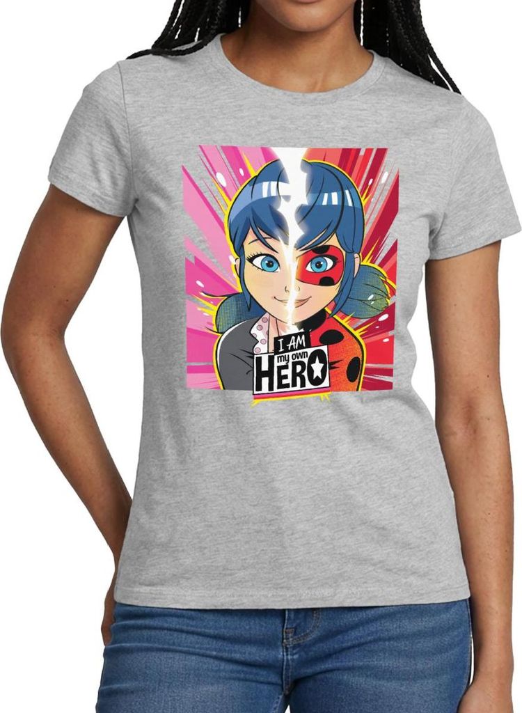 Spreadshirt Miraculous I Am My Own Hero Ladybug Marinette Frauen T-Shirt, M, Grau meliert
