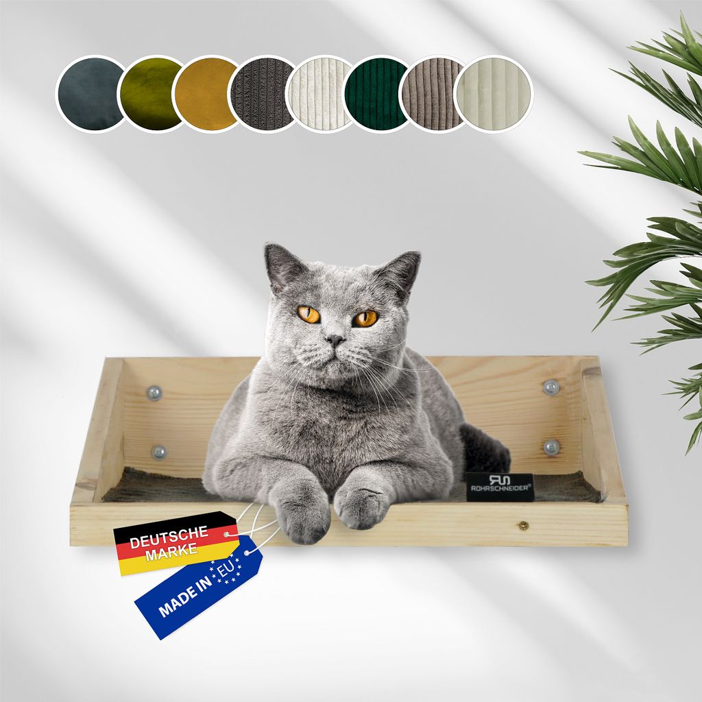 Rohrschneider Katzentreppe Wand | EU | Kletterwand Katzen mit waschbarem Kissen o. Stoffeinlage | Kiefernholz | Natur | belastbar bis 30 kg | B 40 ...