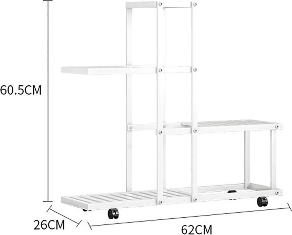 Pflanzenständer - H9035 Blumenregal - Metall, Mehrstöckig, Mit Rollen, Innen/Außen, Für Ecke/Balkon - Weiß