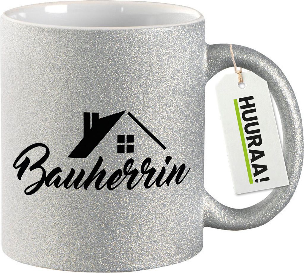 Huuraa Glitzertasse Bauherrin 330ml Silber Keramik Kaffeebecher Geschenkidee