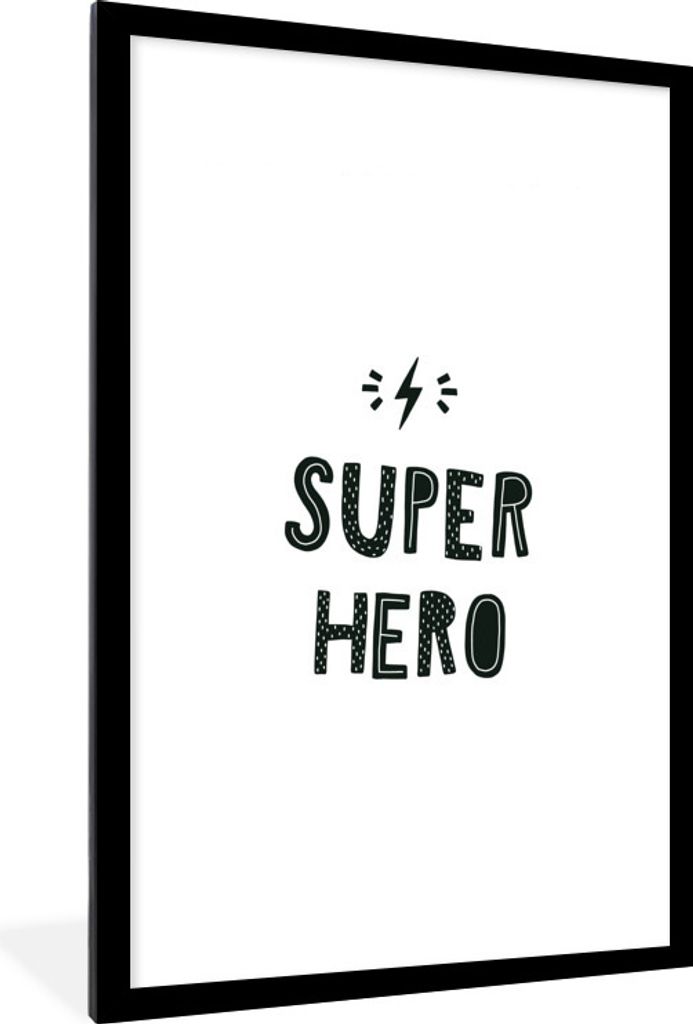 MuchoWow MuchoWow Gerahmtes Poster Kinder - Superhelden - Schwarz - Weiß - Jungen - Mädchen - Baby - Kind 60x90 cm - Poster mit zchwarzem Bil...