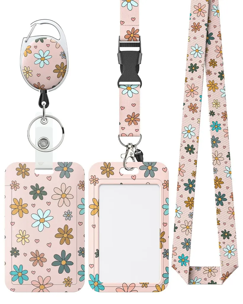 Protège-carte rigide rose floral contre l'usure avec clip amovible