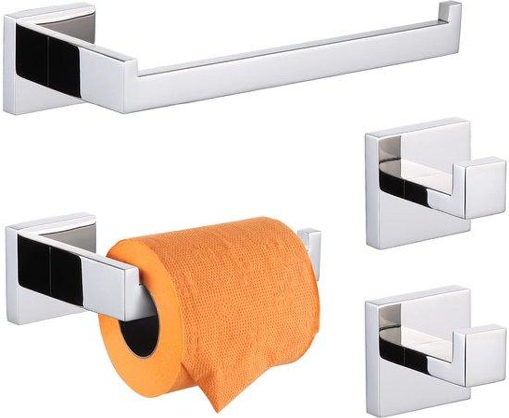 Badezimmer-Ausstattung-Set 4-teilig Badezimmer-Artikel-Set Badezimmer-Accessoires-Set Badezimmer-Halter x 2 Chrom Wandmontage B05S4-CH