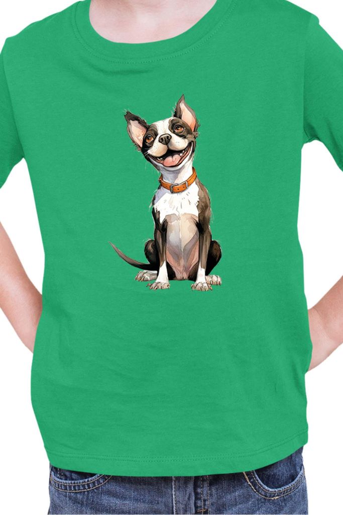 Kinder T-Shirt Funny Dogs Breeds Boston Terrier Dog Breed 020, 3-4 Jahr - 104 / Grün