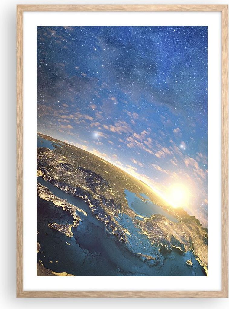 Gerahmtes Poster - Rahmen in heller Eiche - Kosmos Erde - Produktbild 