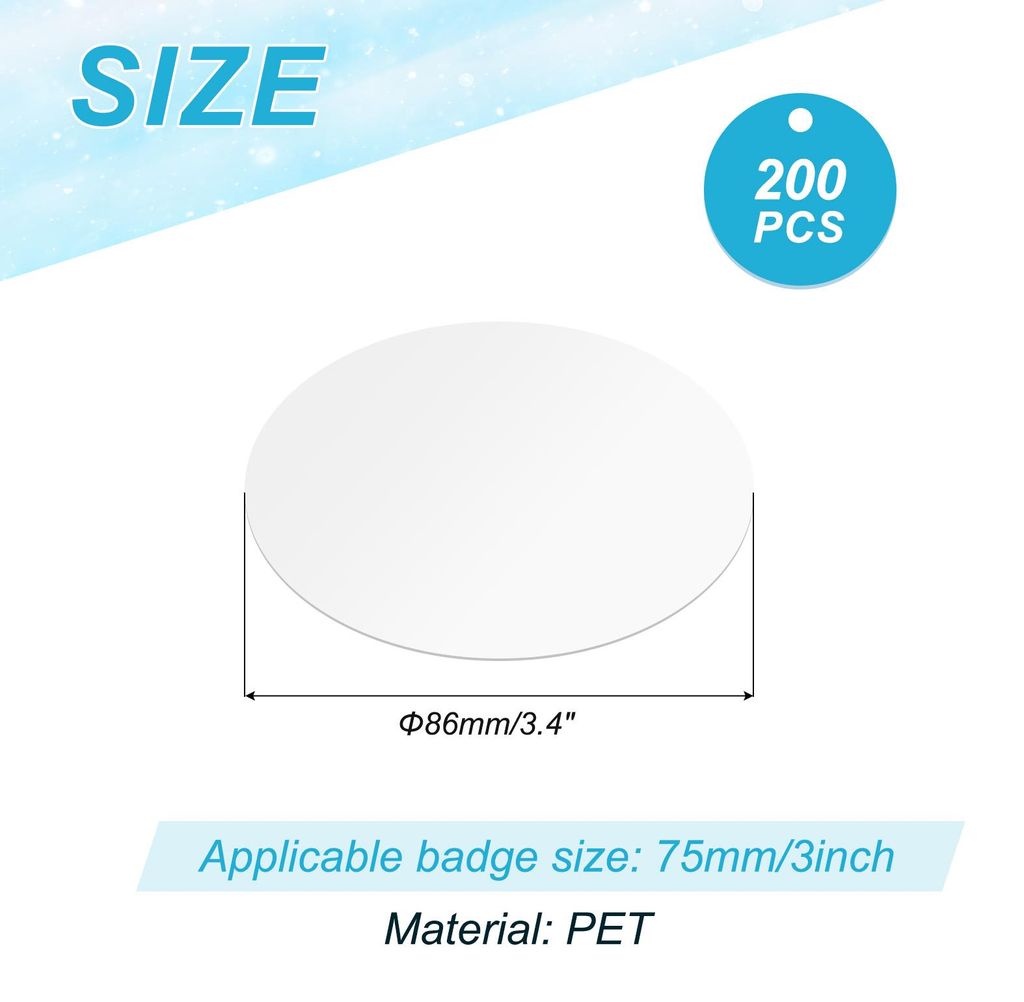 3,4 Zoll (86 mm) Abzeichenfolie, 200 Stš¹ck Transparente Kreis-Mylar-Kunststoffabzeichen-Schutzfolie fš¹r 3 Zoll (75 mm) Runde Abzeichen-Button...