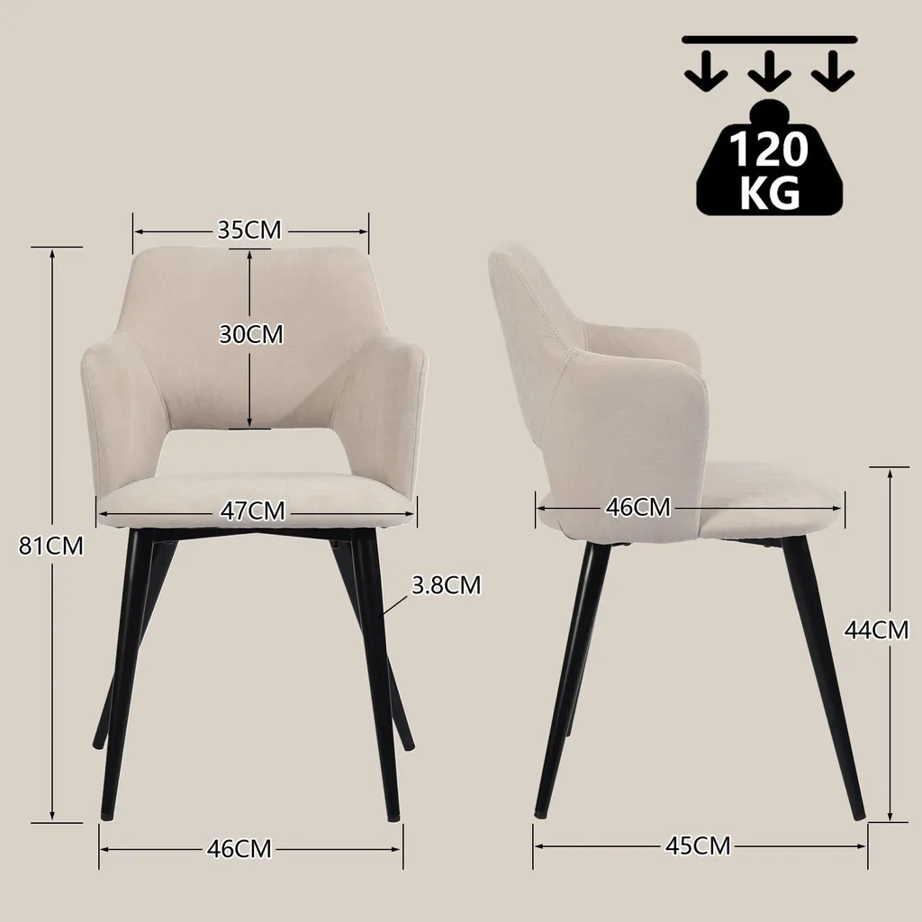 Fauteuil de Table Lot de 2 Chaises Design Beige pour Salon et Bureau Chic