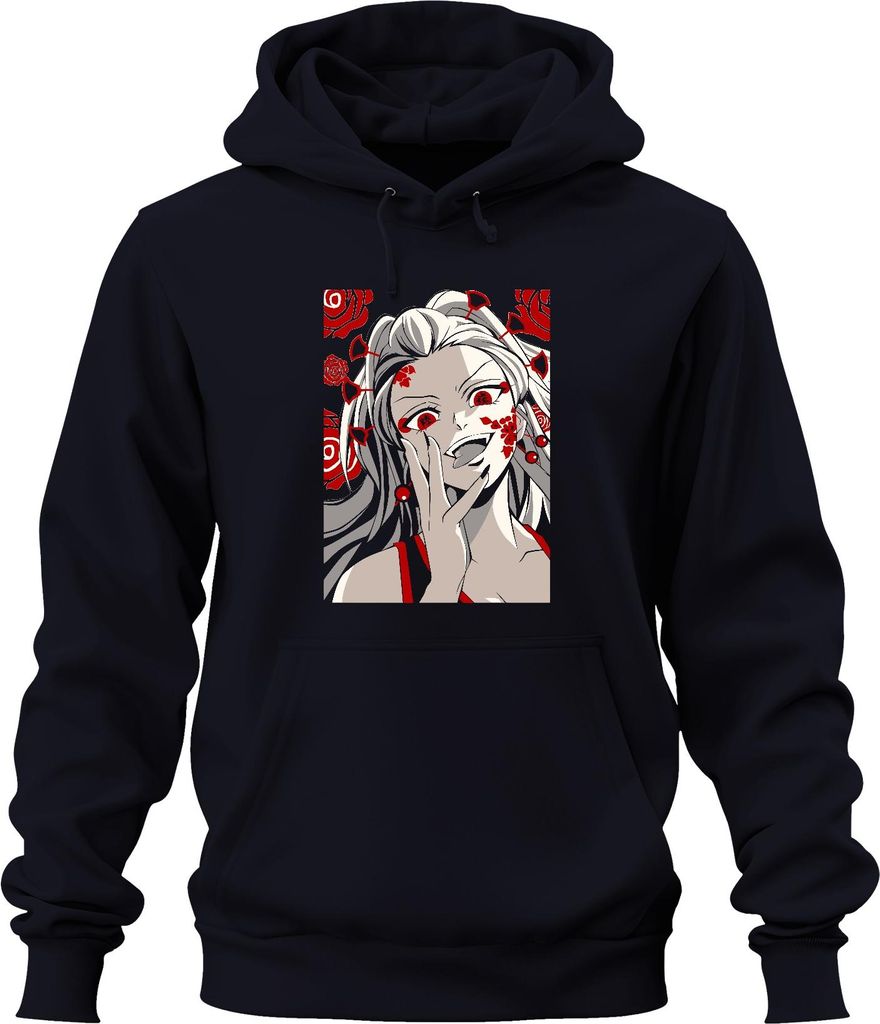Yandere Anime Frau Rosen Rot Schwarz Gothic Horror Geschenk Uni Hoodie Kapuzenpullover, Navy, XXL
