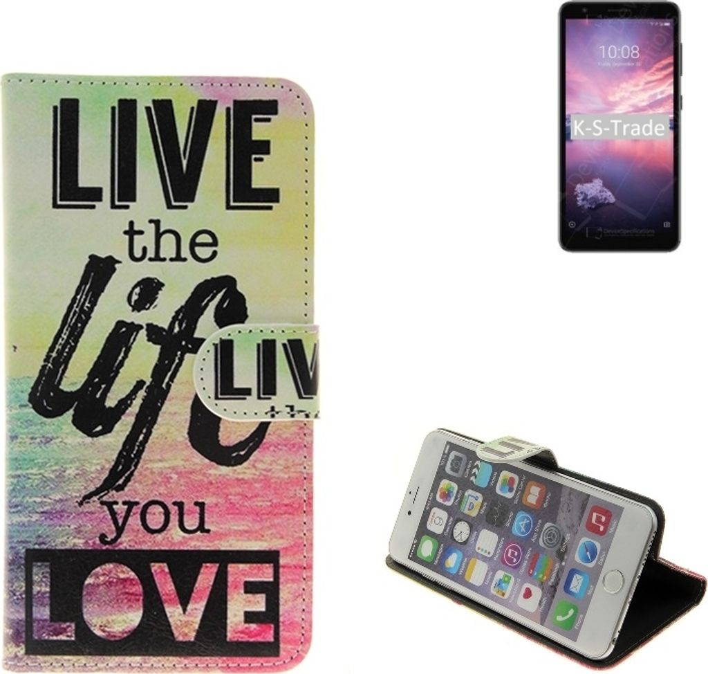 K-S-Trade Schutzhülle Handyhülle kompatibel mit ZTE Blade A3 Joy 360° Wallet Case ''live life love'' Klapphülle Tasche Etui Smartphone Flip cover