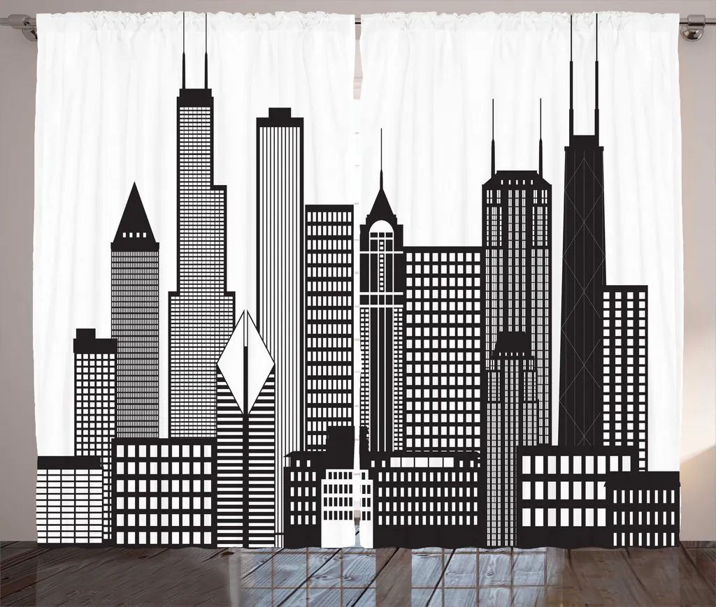 Rideau à boucles skyline de Chicago en tissu lourd anthracite 280x225cm