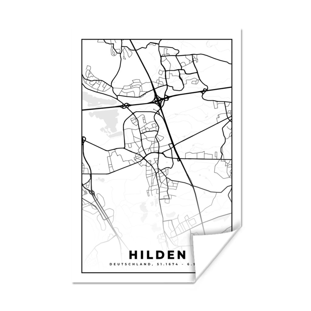 MuchoWow Poster Karte - Hilden - Stadtplan 120x180 cm - Kunstposter