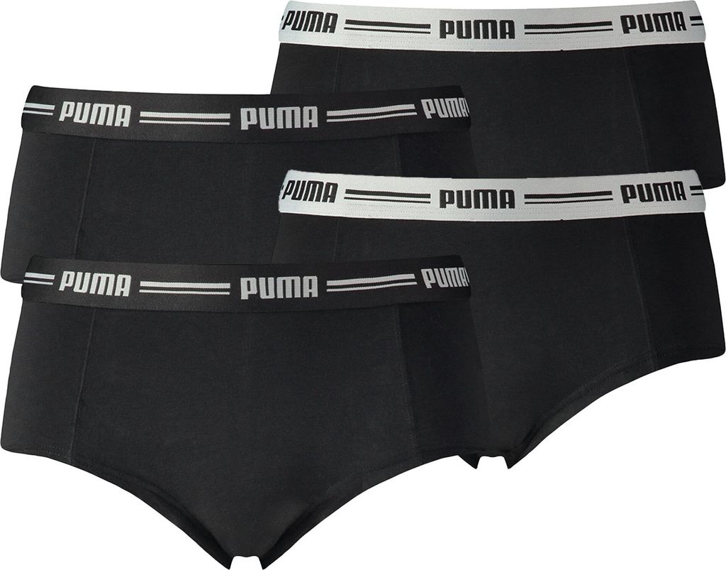 PUMA Damen Mini Shorts - Iconic, Soft Baumwolle Modal Stretch, 4er Pack Schwarz S