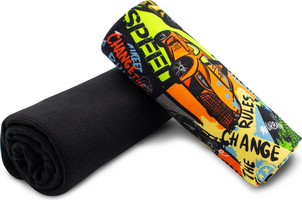 Jerseystoff 2er Set 0,5m Design + 0,5m UNI Jersey Kinderkleidung nähen DIY Projekt Set04 Car Racing