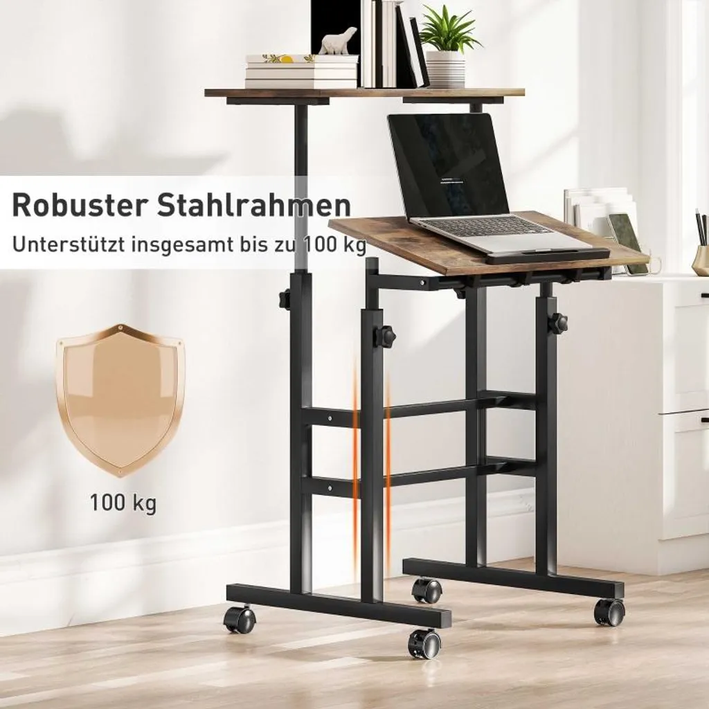 Bureau réglable contre le mal de dos - Table mobile rustique 60x60 cm - 7