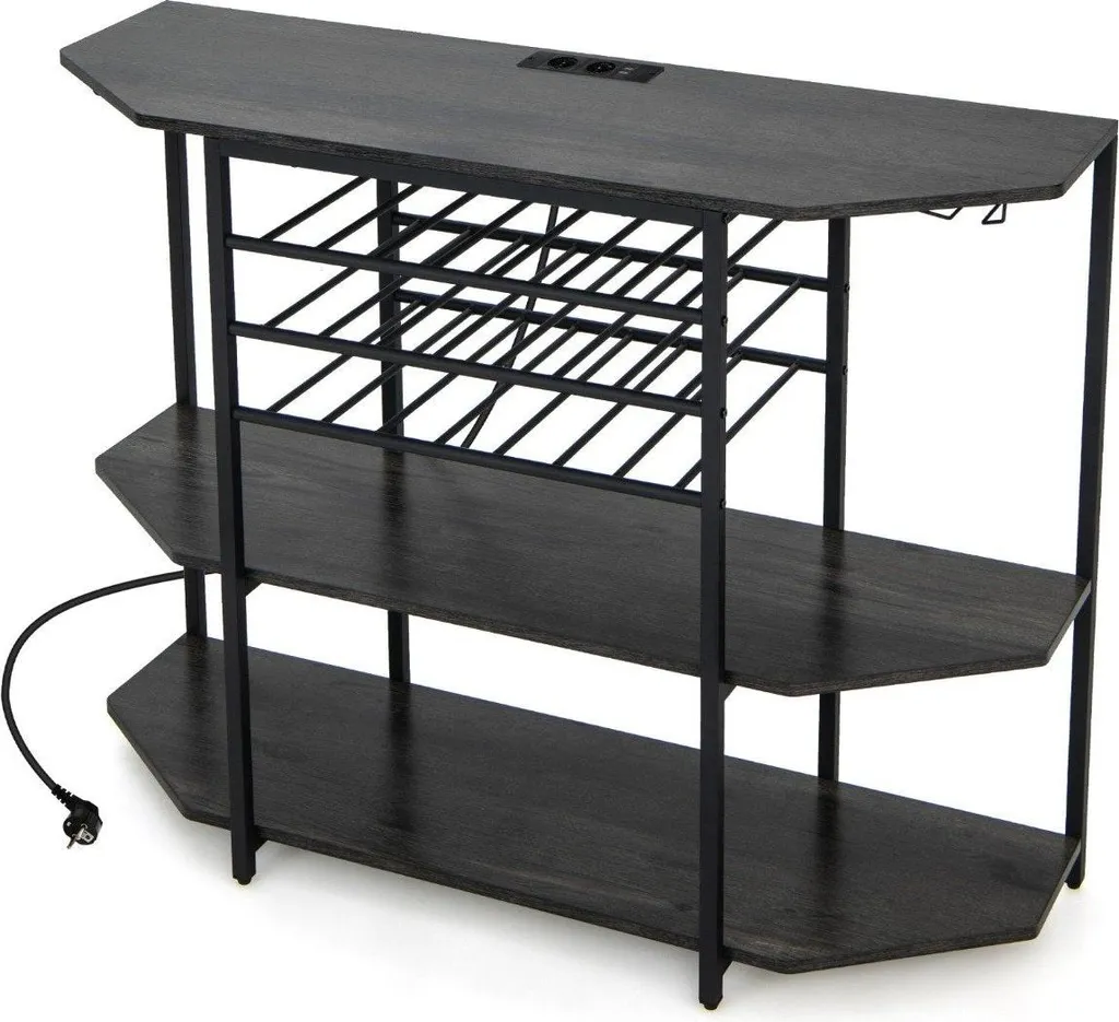Casier à vin industriel à 3 niveaux avec prises intégrées - Gris Loft