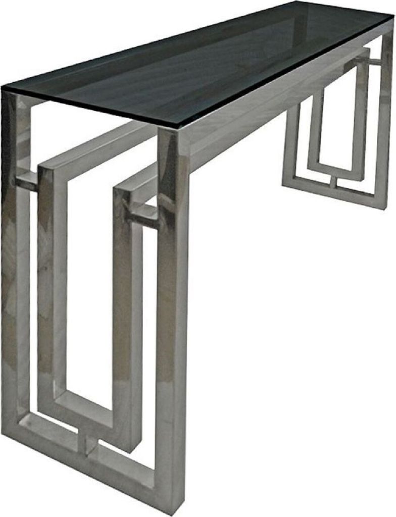 Casa Padrino Luxus Konsole Silber / Schwarz 150 x 38 x H. 75 cm - Metall Konsolentisch mit Glasplatte - Wohnzimmer Möbel - Luxus Möbel