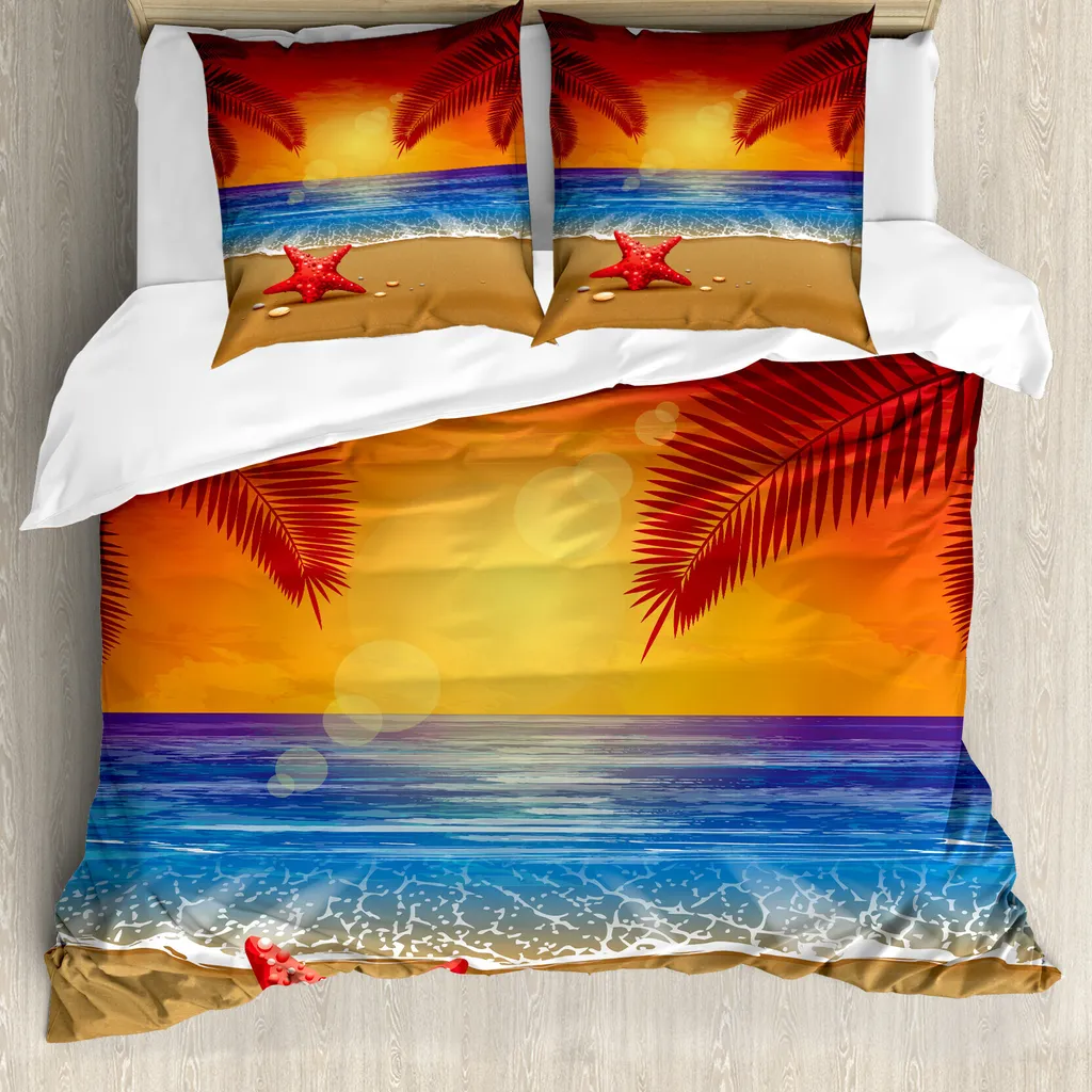 Copripiumino 200x200 ABAKUHAUS Palme Tropicali | Antiacaro Rosso Blu