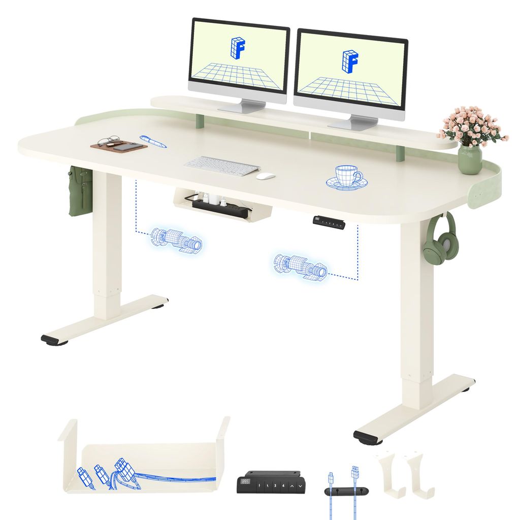 FLEXISPOT E1 Pro Elektrisch Höhenverstellbarer Schreibtisch 160x80cm 25MM EINTEILIGE TISCHPLATTE Doppelmotor 120KG Tragkraft 4 Speicherplätze, Mo...