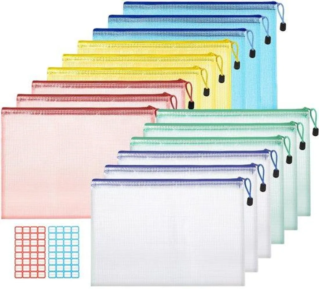 Sacoches de rangement A5 transparentes avec zip - 15 pièces multicolores