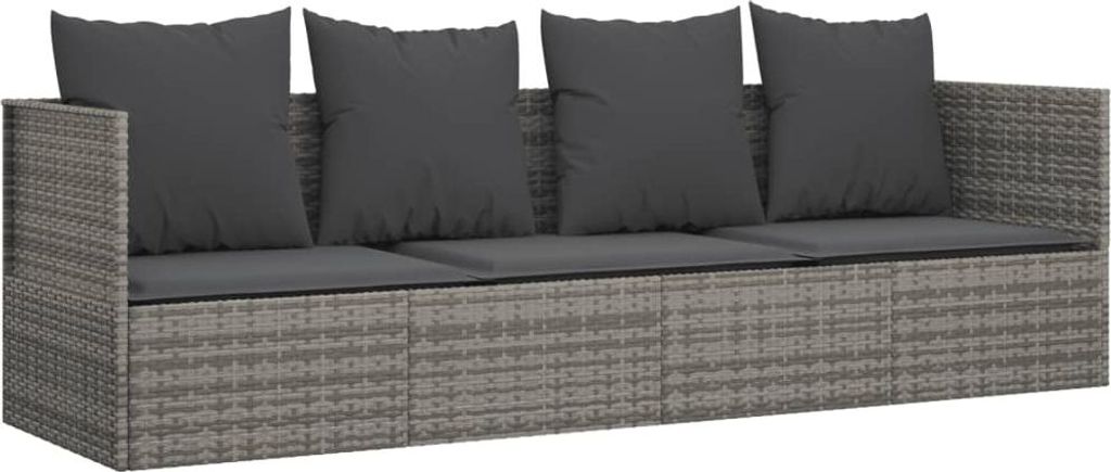 vidaXL Outdoor-Loungebett mit Kissen Grau Poly Rattan