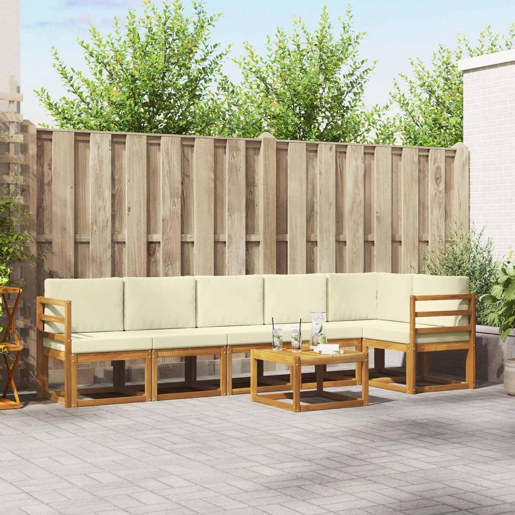 Outdoor-Sofagarnitur - VIDAXL - Terrassen-Sofa - mit Kissen - 7 pcs - Natur und Creme