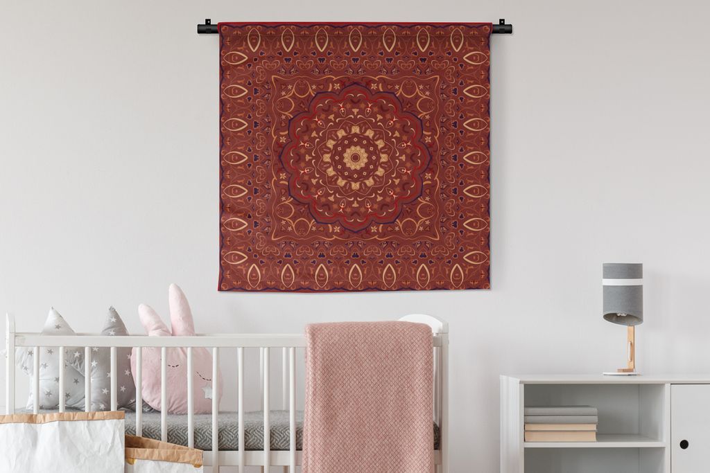 MuchoWow Wandteppich Wandbehang Persischer Teppich - Muster - Mandala - Rot 90x90 cm Tapisserie Dekoration Wandtuch - Wandaufhänger