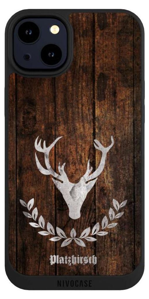 NIVOCASE Handyhülle für Apple iPhone 14 Plus Hülle NIVOpure Case Schwarz Hirsch Holz Holzoptik