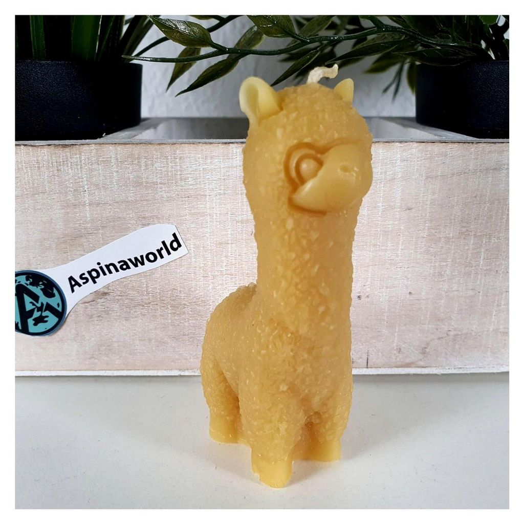 Bienenwachskerze Alpakakerze 9 cm – handgegossene Figurenkerze aus 100 % Bienenwachs