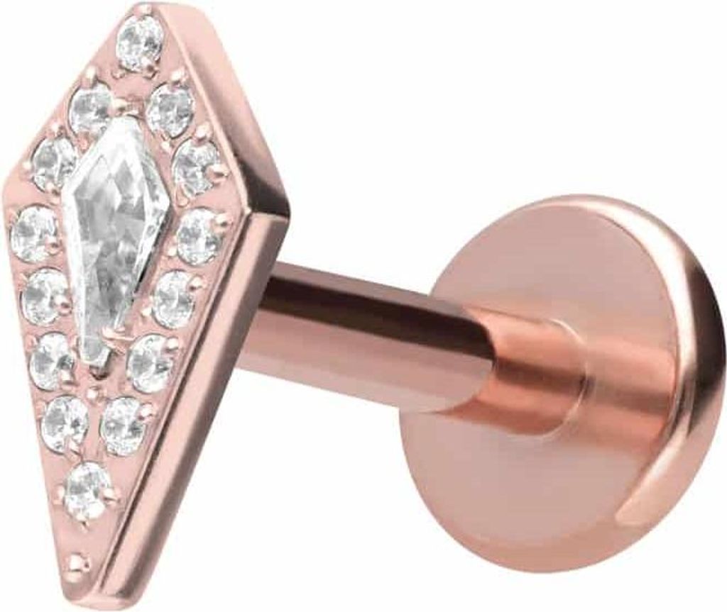 Ohrpiercing, Nasenpiercing Titan Labret mit Innengewinde KRISTALLSCHILD RoséGold Stablänge: 10mm | Stabstärke: 1,6mm