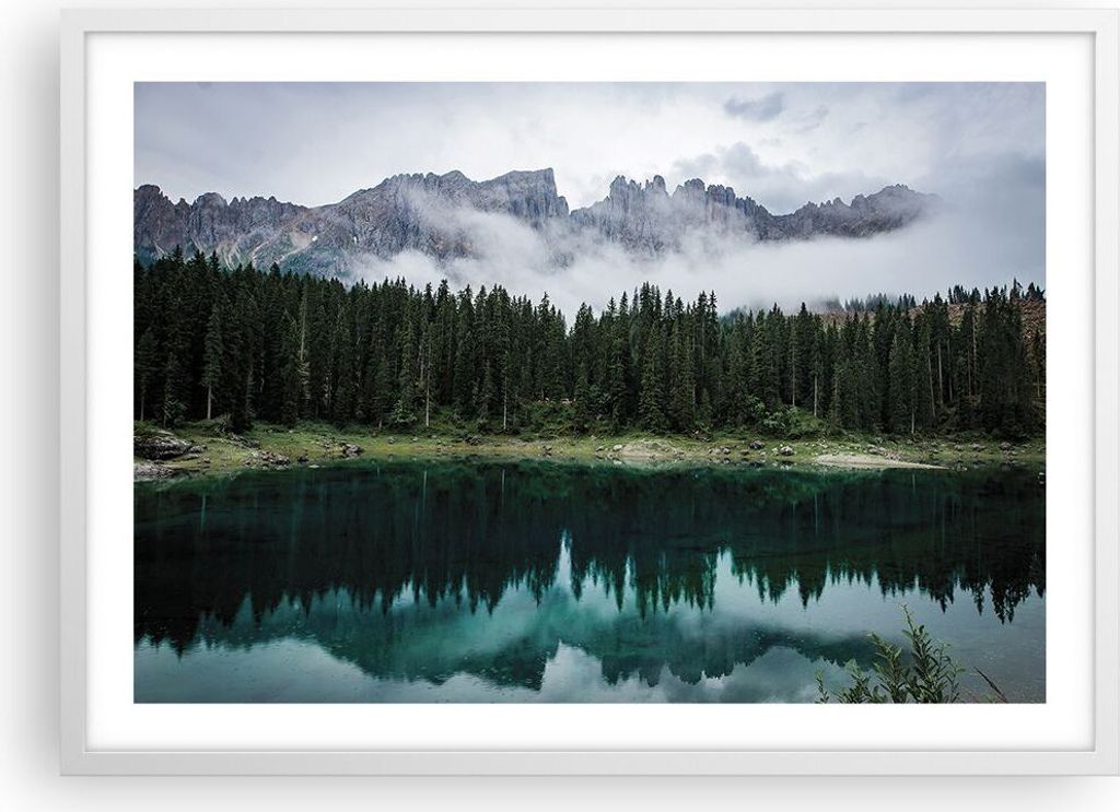Gerahmtes Poster - Weißer Rahmen - Landschaft Berge Wolken - 70x50 cm - Wand Bild - Wanddeko - Wandbilder - Kunstposter - Wandposter - Bilderrahme...