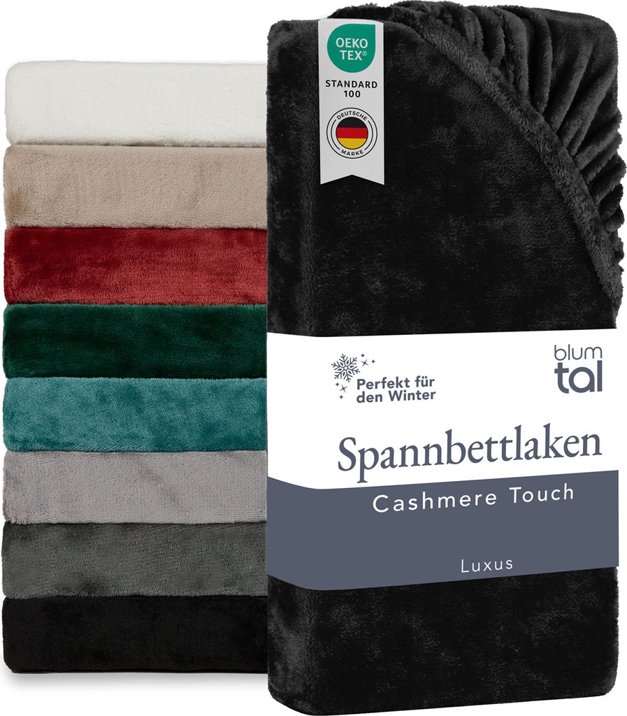 Blumtal Spannbettlaken Cashmere Touch 140x200 cm Plüsch - Cashmere Touch Spannbettlaken aus Mikrofaser - weiche Spannbettlaken 140x200cm Schwarz