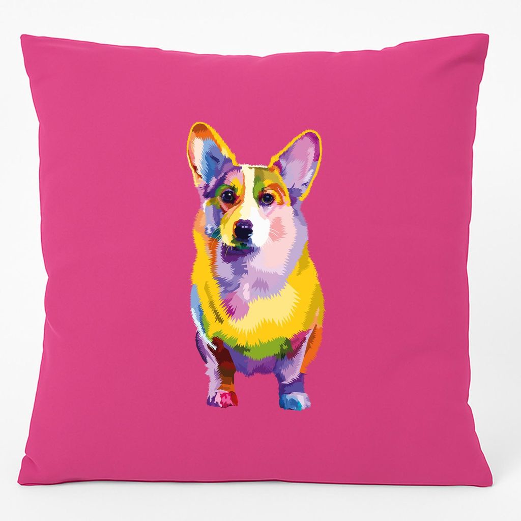 Huuraa Kissen Corgi Colorful 40x40cm mit Füllung Fuchsia Baumwolle Dekokissen Geschenkidee