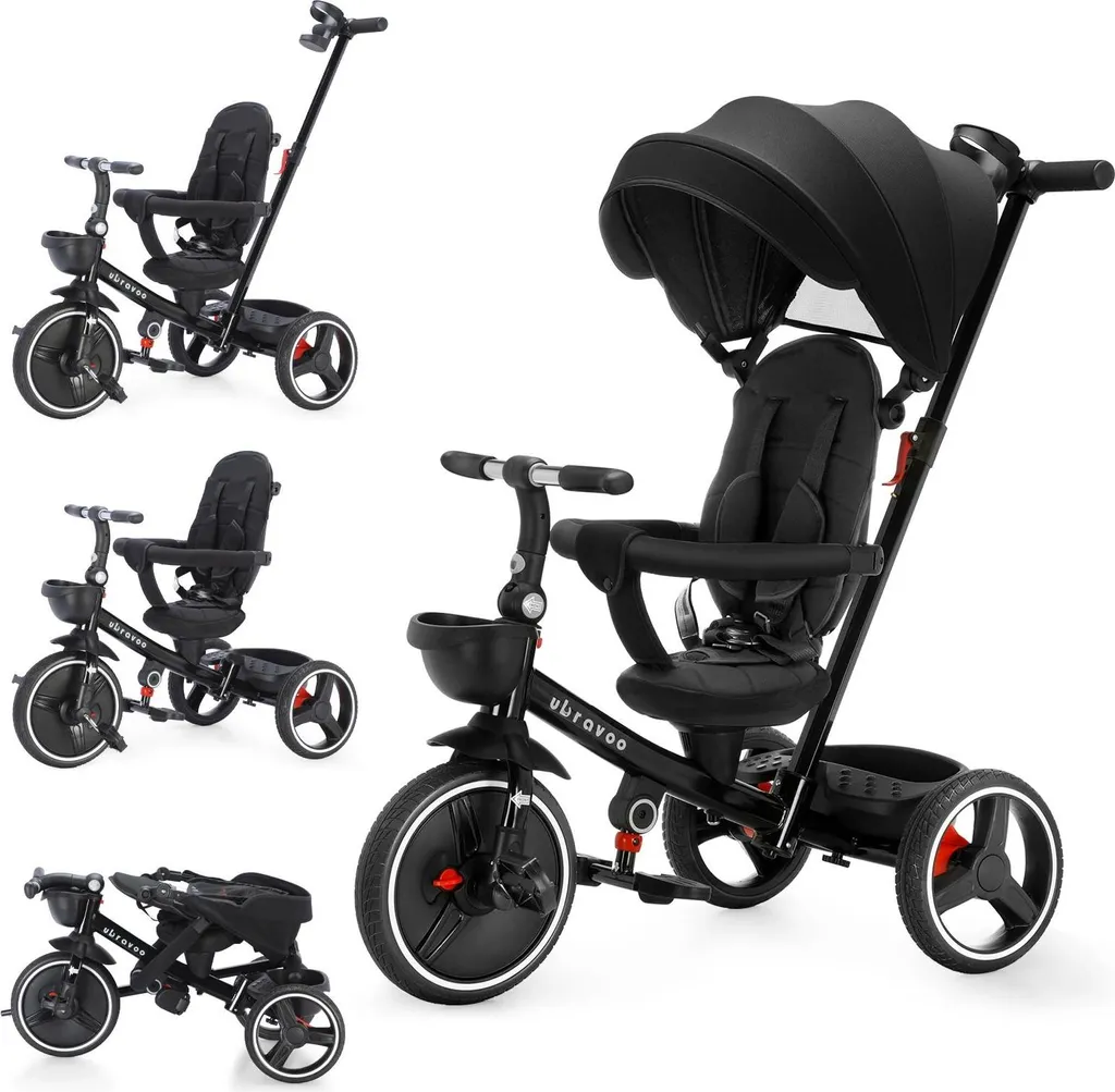 Tricycle évolutif bébé 6-en-1 avec poignée de guidage amovible - Noir